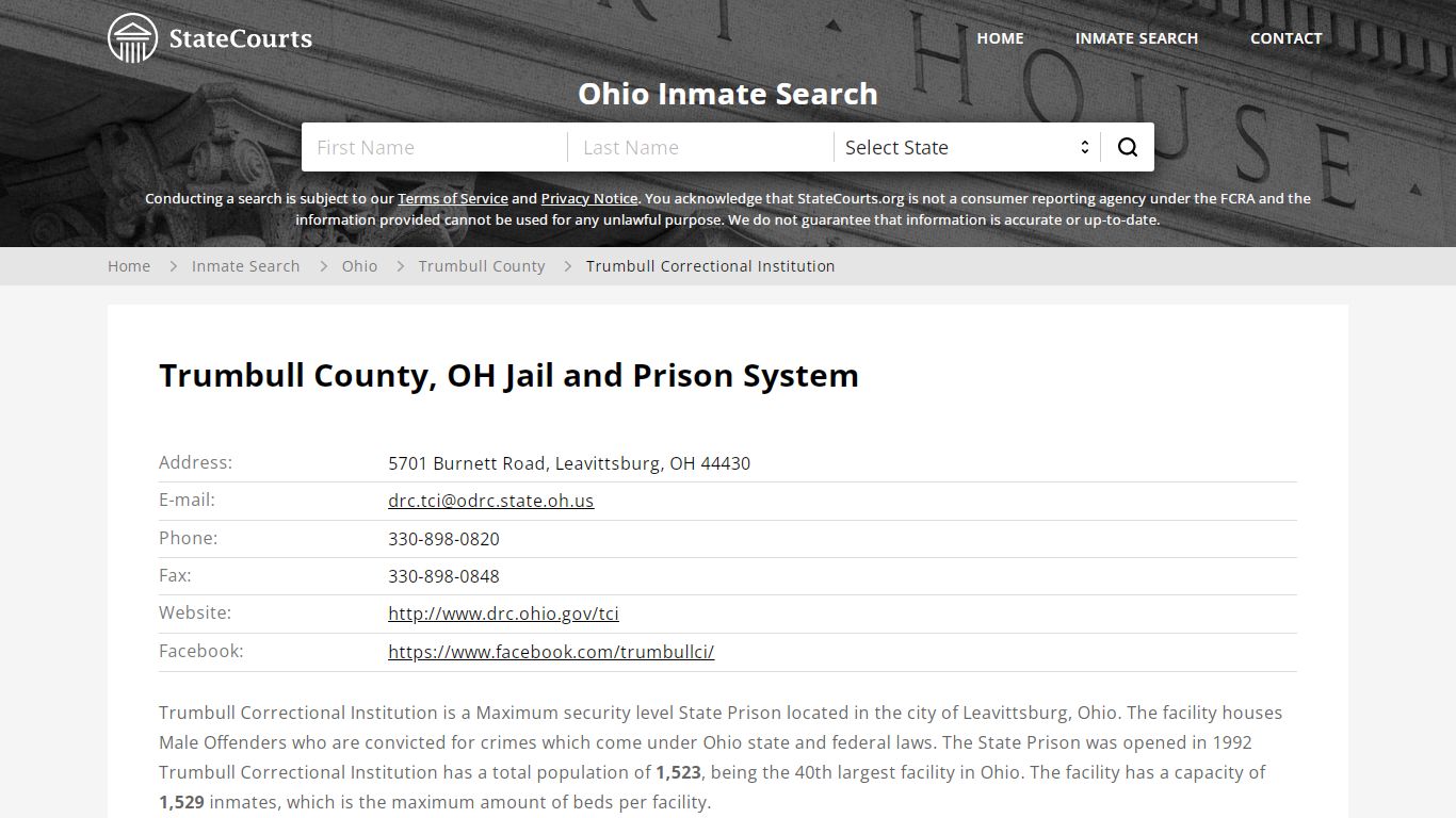 Trumbull Correctional Institution Inmate Records Search ...